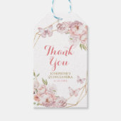 Elegant Goud Roze Bloemen Mis XV Años Dank u Cadeaulabel (Voorkant)