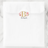 Elegant Goud Roze Bloemen Monogram Initiaal Letter Ronde Sticker (Tas)