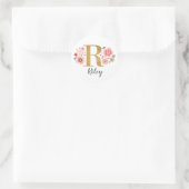 Elegant Goud Roze Bloemen Monogram Initiaal Letter Ronde Sticker (Tas)