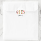 Elegant Goud Roze Bloemen Monogram Initiaal Letter Ronde Sticker (Tas)