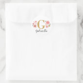Elegant Goud Roze Bloemen Monogram Initiaal Letter Ronde Sticker (Tas)