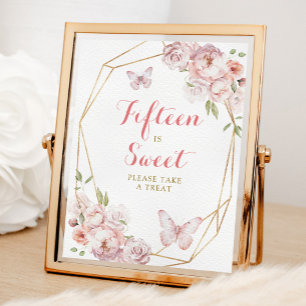 Elegant Goud Roze Bloemen Quince Fifteen is Zoet Poster