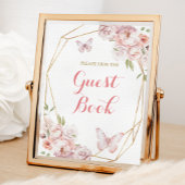 Elegant Goud Roze Bloemen Quinceañera Gastenboek Poster