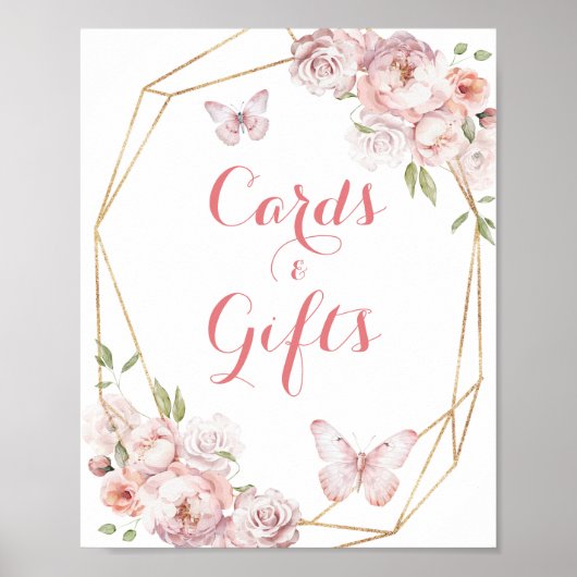 Elegant Goud Roze Bloemen Quinceañera Kaarten & Ca Poster (Voorkant)