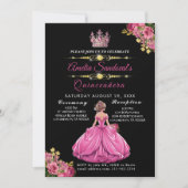Elegant Goud Roze Bloemen Quinceanera uitnodiging (Voorkant)