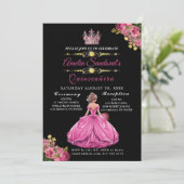 Elegant Goud Roze Bloemen Quinceanera uitnodiging (Staand voorkant)