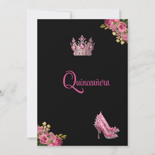 Elegant Goud Roze Bloemen Quinceanera uitnodiging (Achterkant)