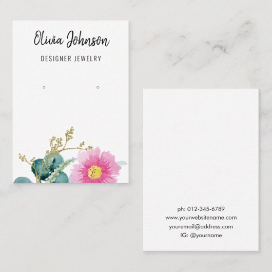 Elegant Goud Roze Bloemen Sieraden Oorbel Display Visitekaartje (Voorkant / Achterkant)