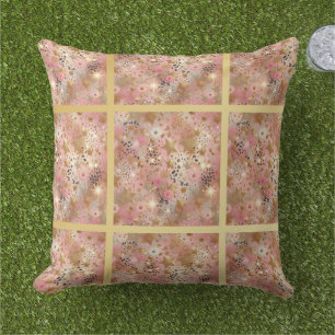 Elegant goud, roze en zwart jungle bladpatroon buitenkussen