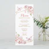 Elegant Goud Roze Geometrisch Bloemen Quinceañera Menu (Staand voorkant)