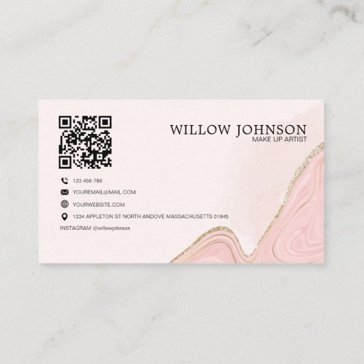 Elegant Goud Roze Glitter QR Code Modern Monogram Visitekaartje (Achterkant)