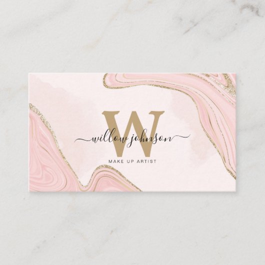 Elegant Goud Roze Glitter QR Code Modern Monogram Visitekaartje (Voorkant)