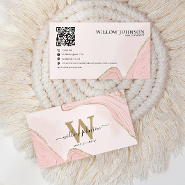 Elegant Goud Roze Glitter QR Code Modern Monogram Visitekaartje