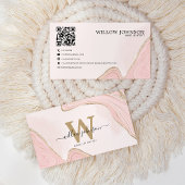 Elegant Goud Roze Glitter QR Code Modern Monogram Visitekaartje
