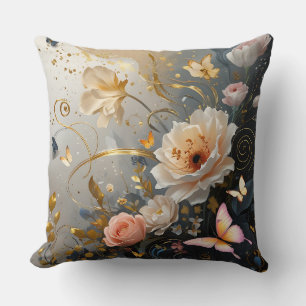 Elegant goud, roze met bloemen gooien kussen