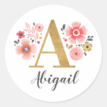 Elegant Goud Roze Monogram Bloemen Letter A