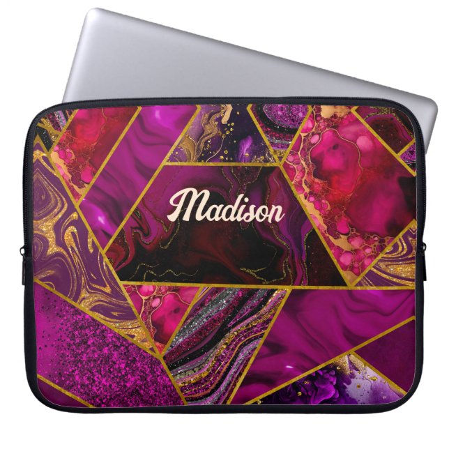 Elegant goud roze paarse glitter girly laptop sleeve (Voorkant)