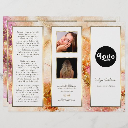 Elegant Goud Roze Waterverf Faux Folie Brochure (Voorkant / Achterkant)
