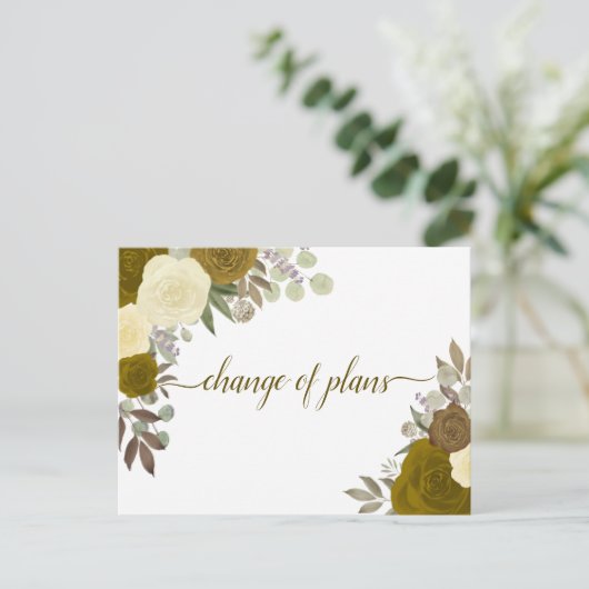 Elegant Goud Rozen Verandering van Huwelijksplanne Aankondigingskaart (Staand voorkant)