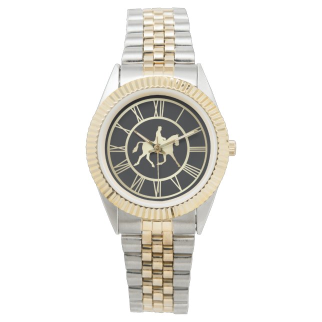 Elegant Goud  Ruitersport Romeins Numeraal Horloge (Voorkant)