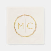 Elegant Goud Rustiek Krans Blad Monogram Bruiloft Servet (Voorkant)