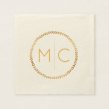 Elegant Goud Rustiek Krans Blad Monogram Bruiloft