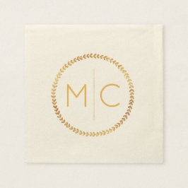 Elegant Goud Rustiek Krans Blad Monogram Bruiloft Servet