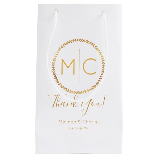 Elegant Goud Rustieke Krans Monogram Bruiloft Klein Cadeauzakje (Voorkant)