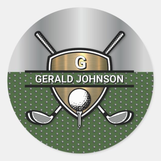 Elegant Goud Schild Golf Monogram Ontwerp Ronde Sticker (Voorkant)
