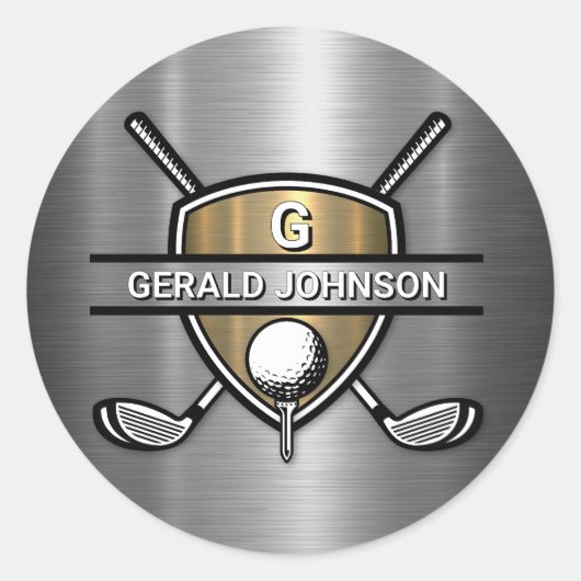 Elegant Goud Schild Golf Monogram Ontwerp Ronde Sticker (Voorkant)