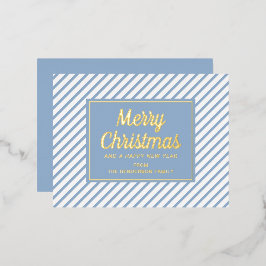 Elegant goud schrift blauwe strepen vrolijk kerstf folie feestdagen briefkaart