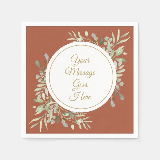 Elegant Goud Schrift Groene Terracotta Servet (Voorkant)