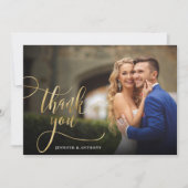 Elegant Goud Script 2 Foto Bruiloft Dank u Kaart (Voorkant)