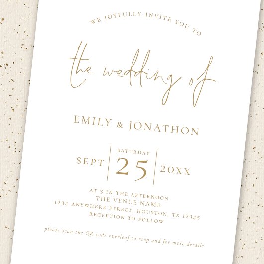 Elegant Goud Script 3 Foto's QR Code Bruiloft Kaart