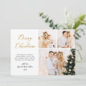Elegant Goud Script 3 Multi Photo Christmas Feestdagenkaart (Staand voorkant)