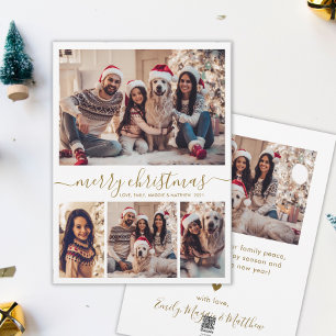 Elegant Goud Script 4 Fotocollage Kerstmis Feestdagenkaart