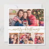 Elegant Goud Script 4 Fotocollage Kerstmis Feestdagenkaart (Voorkant)