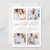 Elegant Goud Script 4 Fotocollage Save The Date (Voorkant)