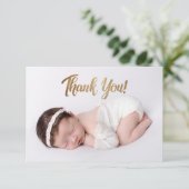 Elegant Goud Script Aangepaste Baby Meisje Foto Bedankkaart (Staand voorkant)