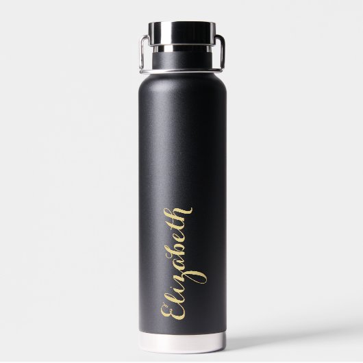 Elegant Goud Script Aangepaste naam Monogrammed Zw Waterfles (Achterkant)