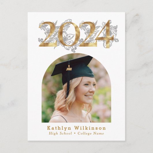 Elegant Goud Script Arch Foto AFSTUDEERDER Uitnodi Briefkaart (Voorkant)