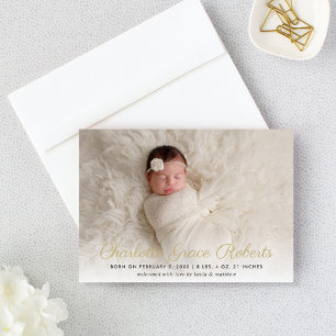 Elegant Goud Script Baby Meisje Foto Geboorte Aankondiging