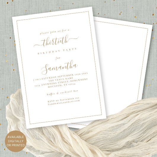 Elegant Goud Script Border 30e Verjaardagsfeestje Kaart
