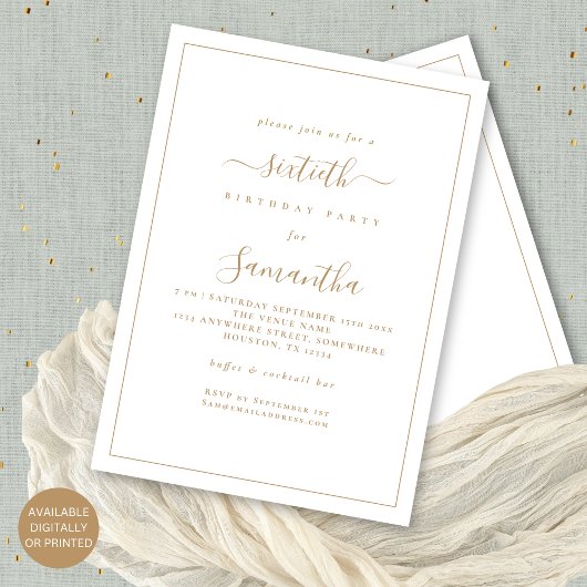 Elegant Goud Script Border 60e Verjaardagsfeestje Kaart
