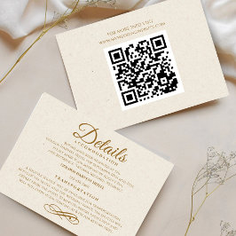 Elegant Goud Script Bruiloft Details Kaart met QR