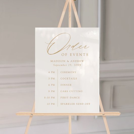 Elegant Goud Script Bruiloft Orde van Evenementen Acryl Bord