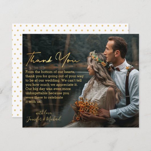 Elegant goud script dank u bruiloft fotokaart (Voorkant / Achterkant)