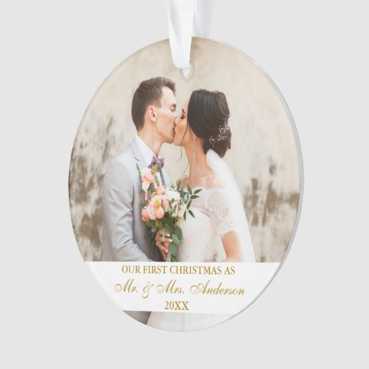 Elegant Goud Script Eerste Kerstmis 2 Foto Ornament (voorkant)