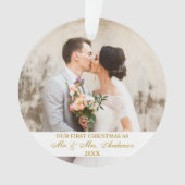 Elegant Goud Script Eerste Kerstmis 2 Foto Ornament (voorkant)