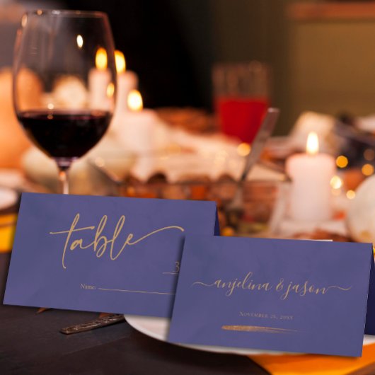 Elegant Goud Script Emerald Paarse bruiloft Plaatskaartje